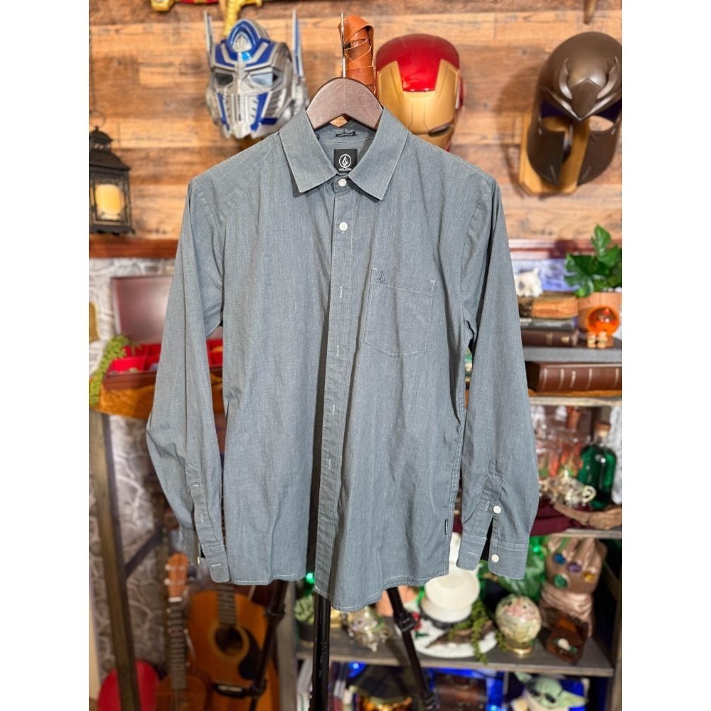Volcom Gray Button Up Shirt Minimal Skate Casual Mens Small